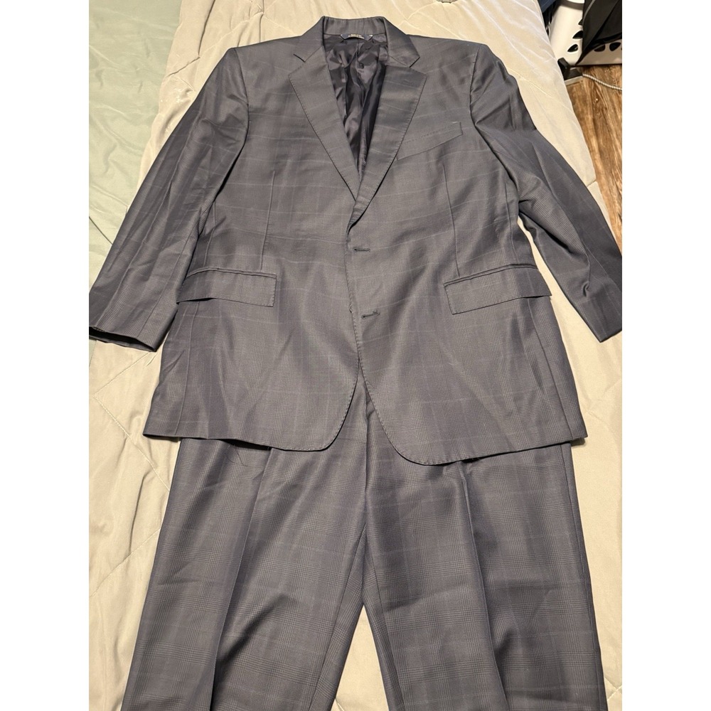 Brooks Brothers 1818 Regent Vitale Barberis‎ Canonico suit 43R 37W navy plaid